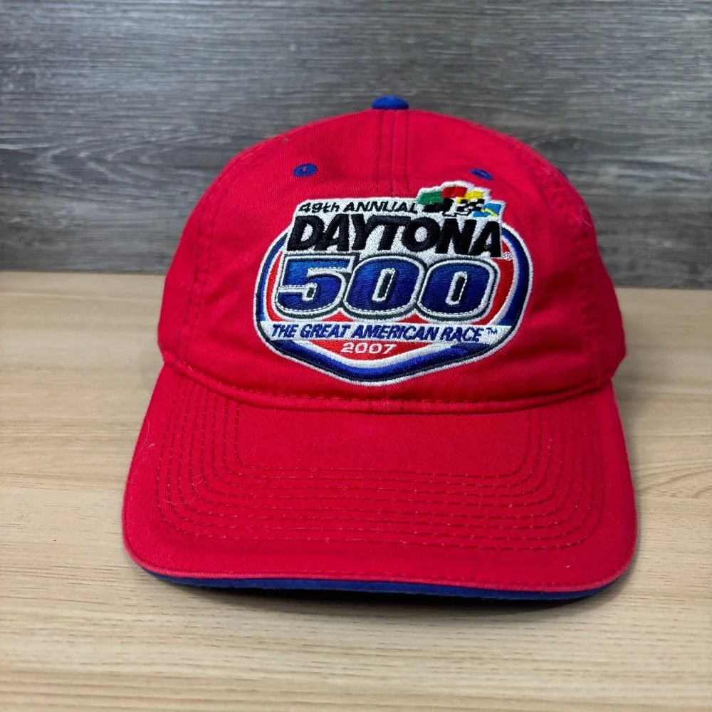 Vintage‎ Nascar Hat Cap Strap Back Red Daytona 500 Racing Race Car Adjustable